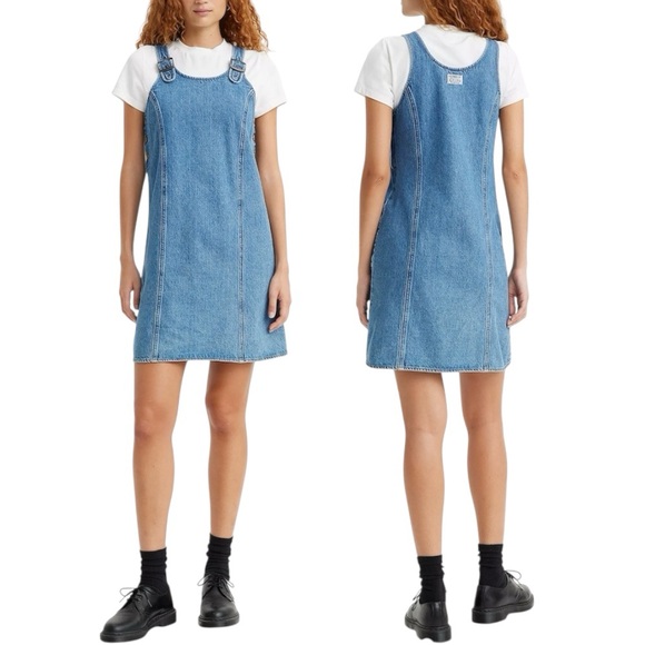 Levi's Alyssa Denim Jumper Retro Mini Dress Medium Wash Women's XL - Picture 1 of 12